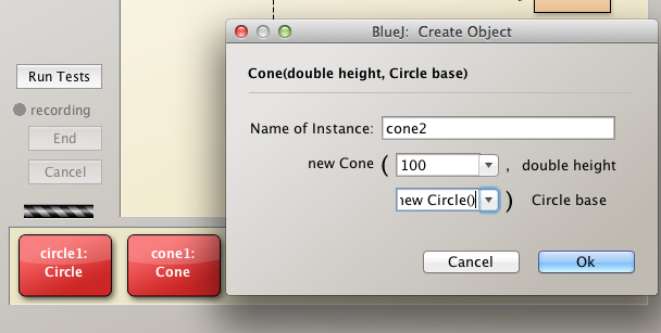 Figure 4: Creating cone using anonymous Circle object