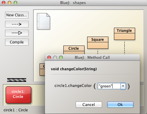 Figure 2: Invoking method to change circle object colour