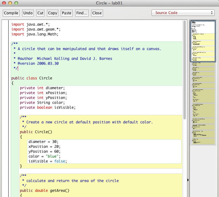 Figure 2: Circle class source code extract