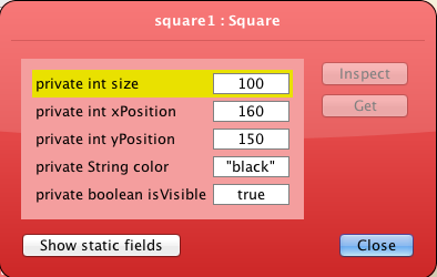 Figure 5: Changed state of square1 object