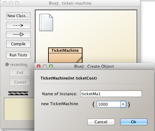 Figure 1: TicketMachine instantiation, ticket cost 1000