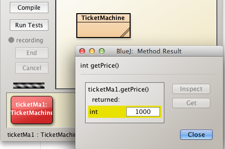 Figure 2: Check default TicketMachine object price