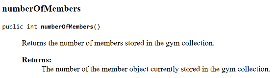 Figure 9: numberOfMembers() for the Gym Class