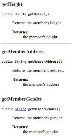 Figure 1: Getters for the Member Class