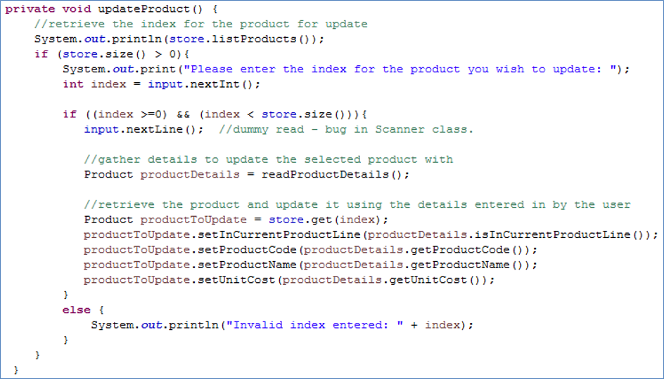 updateProduct() - using the helper method