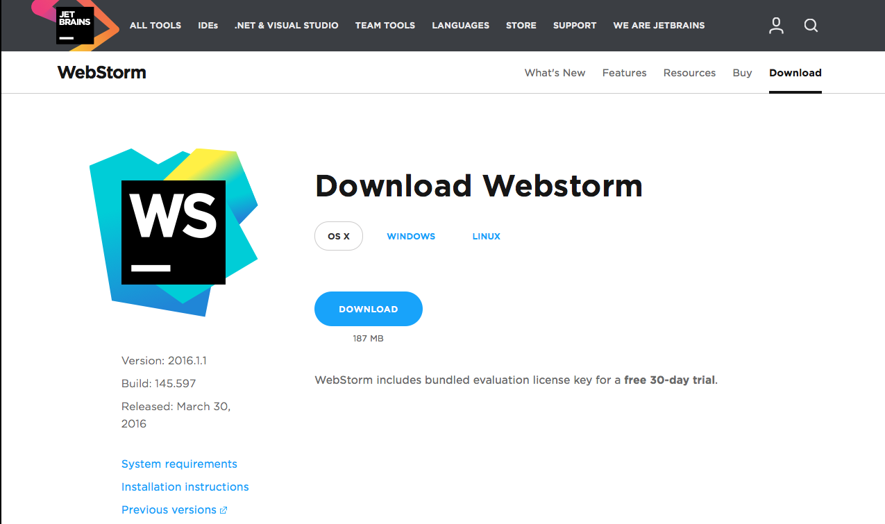 Figure 1: Download WebStorm