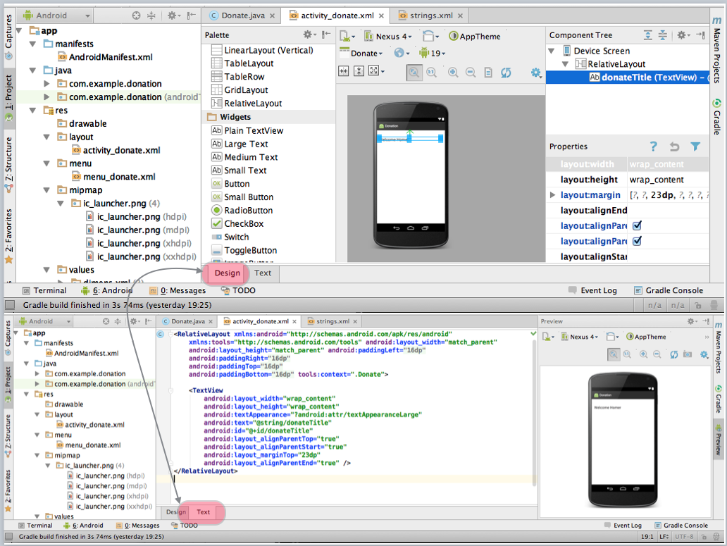 Figure 9: Toggle between textual and design representation of screen