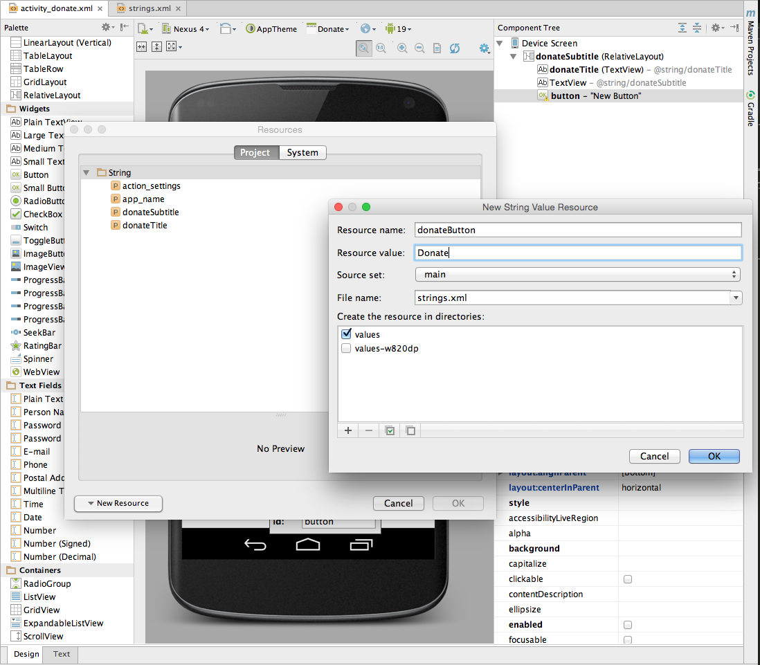 Figure 2: Rename button name-value pair - donateButton | Donate