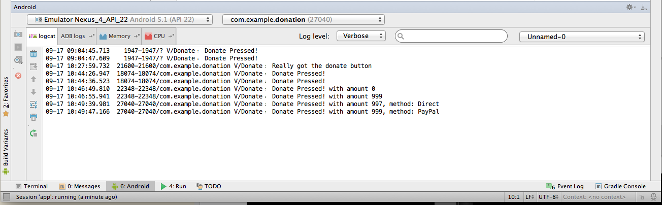 Figure 1: logcat output