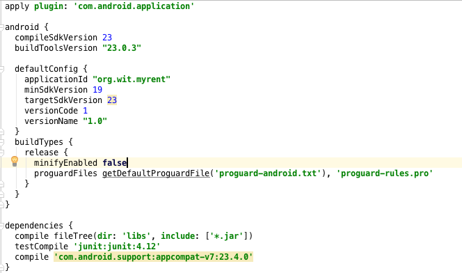 Figure 12: MyRent app build.gradle