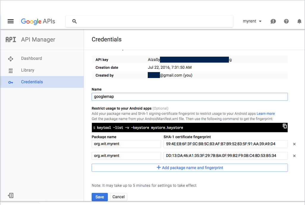 Figure 11: Same API key used where MyRent built on different devices