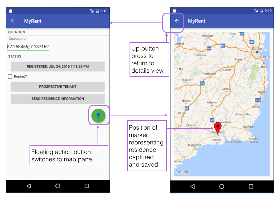 Figure 1: Use floating action button to launch map from within Residence view.