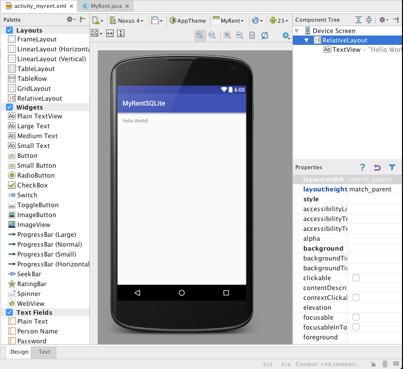 Figure 6: activity-myrent.xml design view