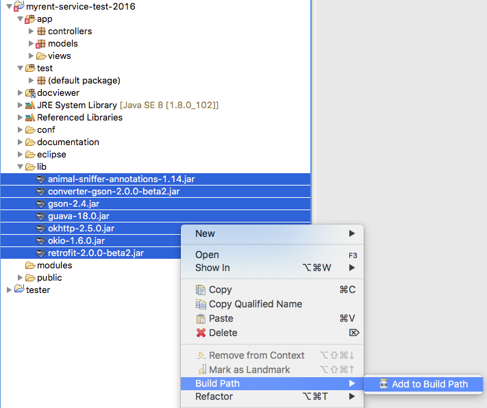 Figure 2: Add contents of lib to build path