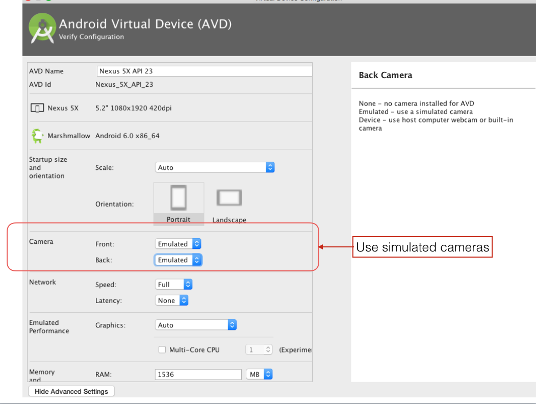 Figure 5: Enable Emulator camera